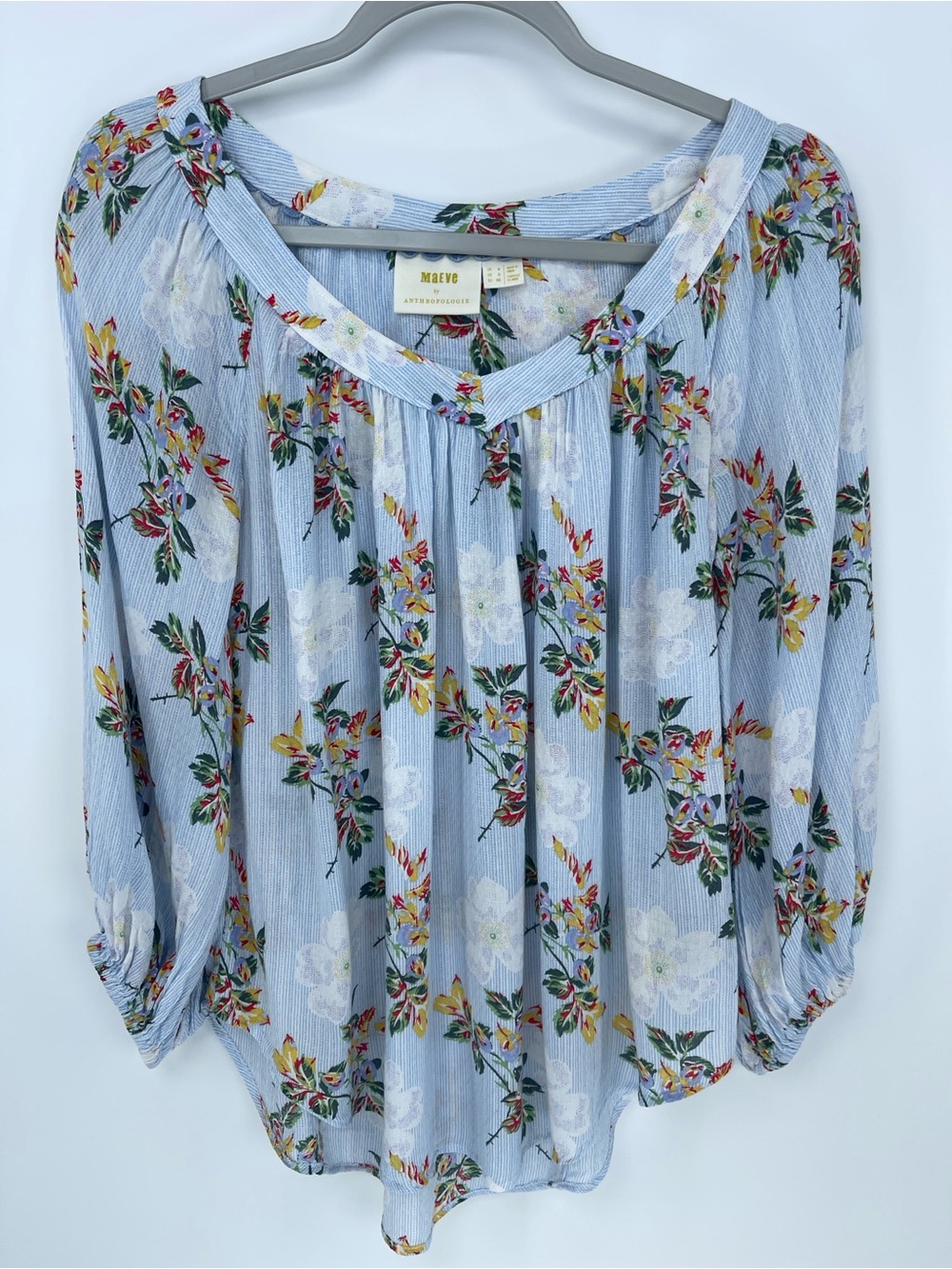 Anthropologie Sky Blue Floral Peasant Top
